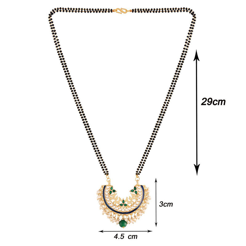 Etnico 18k Gold Plated Traditional Meena Work Pearl Studded Pendant with Black Bead Chain Mangalsutra for Women (D082)