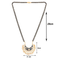 Etnico 18k Gold Plated Traditional Meena Work Pearl Studded Pendant with Black Bead Chain Mangalsutra for Women (D083)