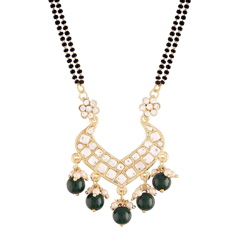 Etnico 18k Gold Plated Traditional Pearl Beads Studded Pendant with Black Bead Chain Mangalsutra for Women (D084G)