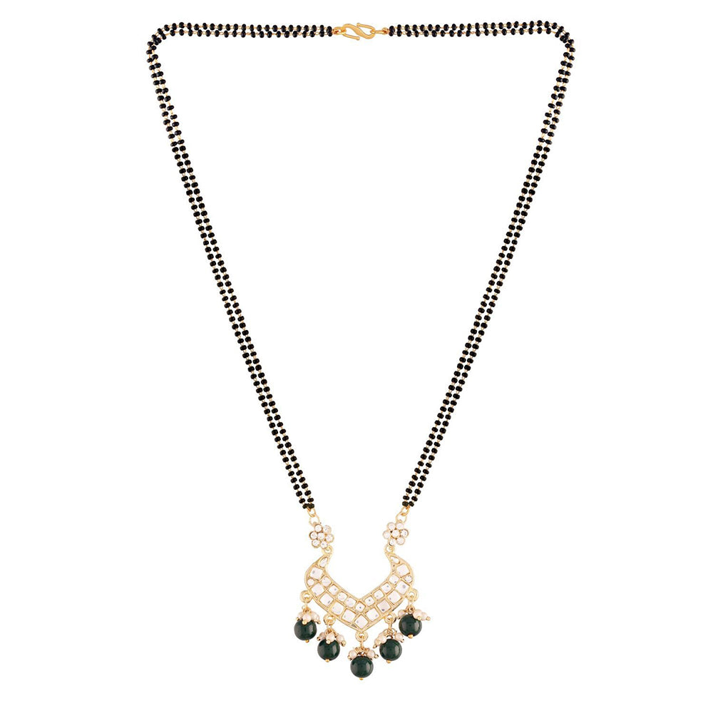 Etnico 18k Gold Plated Traditional Pearl Beads Studded Pendant with Black Bead Chain Mangalsutra for Women (D084G)