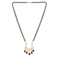 Etnico 18k Gold Plated Traditional Pearl Beads Studded Pendant with Black Bead Chain Mangalsutra for Women (D084G)