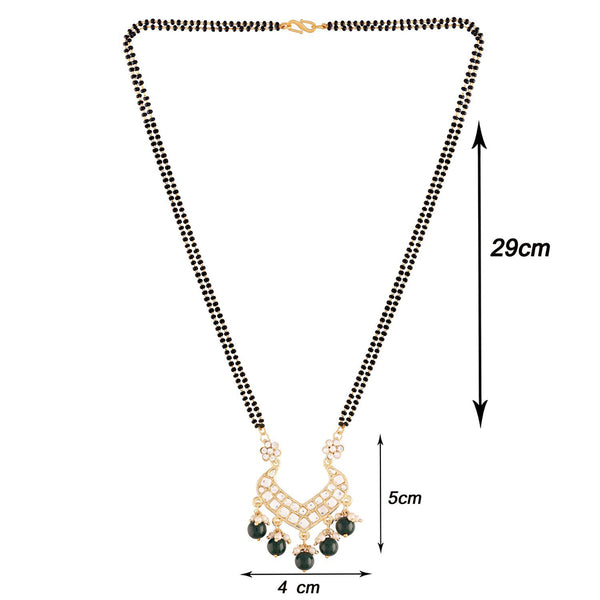 Etnico 18k Gold Plated Traditional Pearl Beads Studded Pendant with Black Bead Chain Mangalsutra for Women (D084G)