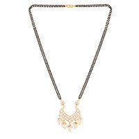 Etnico 18k Gold Plated Traditional Pearl Beads Studded Pendant with Black Bead Chain Mangalsutra for Women (D084W)