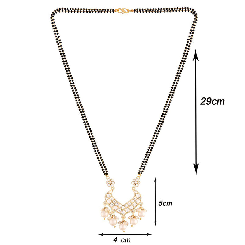 Etnico 18k Gold Plated Traditional Pearl Beads Studded Pendant with Black Bead Chain Mangalsutra for Women (D084W)