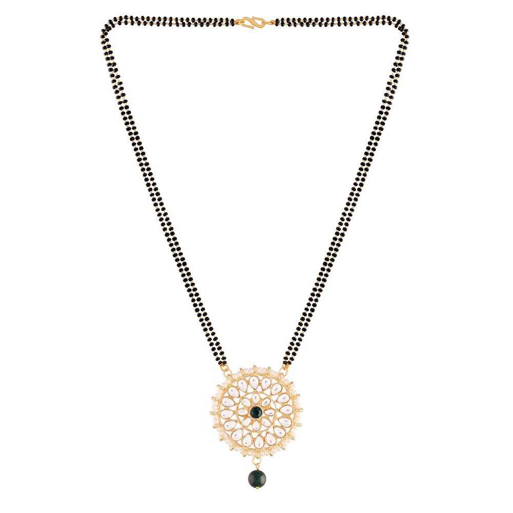 Copy of Etnico 18k Gold Plated Traditional Pearl Kundan Studded Pendant with Black Bead Chain Mangalsutra for Women (D085G)
