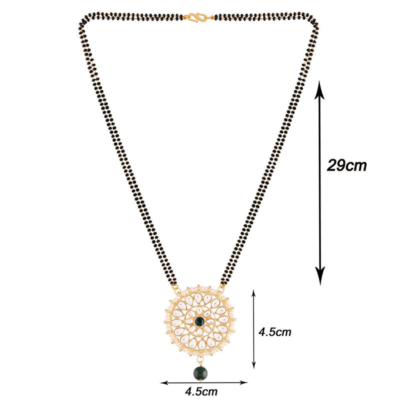 Copy of Etnico 18k Gold Plated Traditional Pearl Kundan Studded Pendant with Black Bead Chain Mangalsutra for Women (D085G)