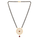 Etnico 18k Gold Plated Traditional Pearl Kundan Studded Pendant with Black Bead Chain Mangalsutra for Women (D085G)
