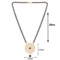 Etnico 18k Gold Plated Traditional Pearl Kundan Studded Pendant with Black Bead Chain Mangalsutra for Women (D085G)
