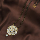 Etnico 18k Gold Plated Traditional Pearl Kundan Studded Pendant with Black Bead Chain Mangalsutra for Women (D085W)