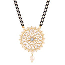 Etnico 18k Gold Plated Traditional Pearl Kundan Studded Pendant with Black Bead Chain Mangalsutra for Women (D085W)
