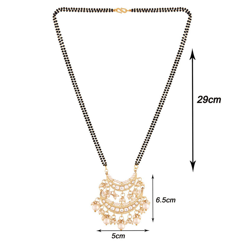 Etnico 18k Gold Plated Traditional Pearl Kundan Studded Pendant with Black Bead Chain Mangalsutra for Women (D086W)