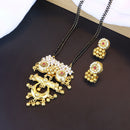 Etnico 18k Gold Plated Traditional Pearl Beads Studded Pendant with Black Bead Chain Mangalsutra With Earrings for Women (D093M)