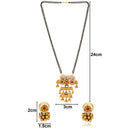 Etnico 18k Gold Plated Traditional Pearl Beads Studded Pendant with Black Bead Chain Mangalsutra With Earrings for Women (D093M)