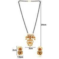 Etnico 18k Gold Plated Traditional Pearl Beads Studded Pendant with Black Bead Chain Mangalsutra With Earrings for Women (D093M)