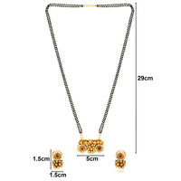 Etnico 18k Gold Plated Traditional Pearl Beads Studded Pendant with Black Bead Chain Mangalsutra With Earrings for Women (D094M)