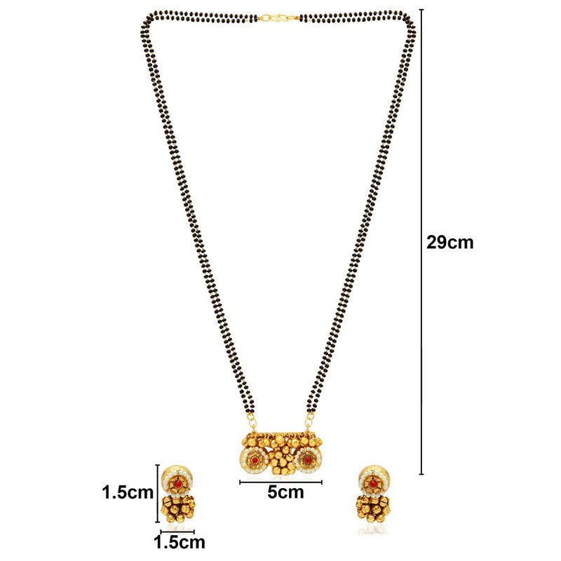 Etnico 18k Gold Plated Traditional Pearl Beads Studded Pendant with Black Bead Chain Mangalsutra With Earrings for Women (D094M)