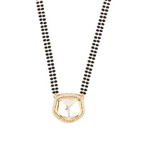 Etnico 18k Gold Plated Traditional American Diamond Pendant with Black Bead Chain Mangalsutra for Women (D096)