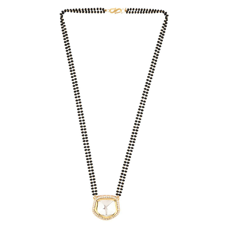 Etnico 18k Gold Plated Traditional American Diamond Pendant with Black Bead Chain Mangalsutra for Women (D096)