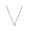 Etnico 18k Rose Gold Plated Traditional Single Line American Diamond Pendant with Black Bead Chain Mangalsutra for Women (D097)