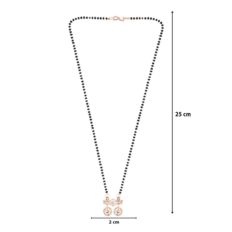 Etnico 18k Rose Gold Plated Traditional Single Line American Diamond Pendant with Black Bead Chain Mangalsutra for Women (D097)