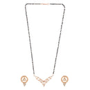 Etnico 18k Rose Gold Plated Traditional Single Line American Diamond Pendant with Black Bead Chain Mangalsutra for Women (D098)