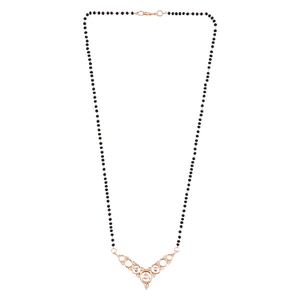 Etnico 18k Rose Gold Plated Traditional Single Line American Diamond Pendant with Black Bead Chain Mangalsutra for Women (D098)