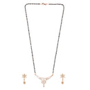 Etnico 18k Rose Gold Plated Traditional Single Line American Diamond Pendant with Black Bead Chain Mangalsutra for Women (D099)