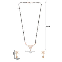 Etnico 18k Rose Gold Plated Traditional Single Line American Diamond Pendant with Black Bead Chain Mangalsutra for Women (D099)