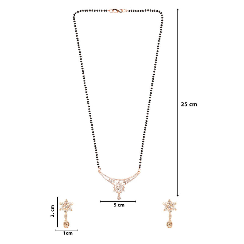 Etnico 18k Rose Gold Plated Traditional Single Line American Diamond Pendant with Black Bead Chain Mangalsutra for Women (D099)