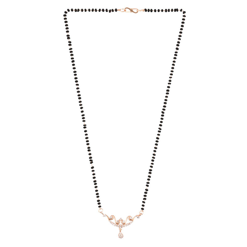 Etnico 18k Rose Gold Plated Traditional Single Line American Diamond Pendant with Black Bead Chain Mangalsutra for Women (D101)