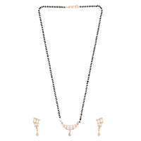 Etnico 18k Rose Gold Plated Traditional Single Line American Diamond Pendant with Black Bead Chain Mangalsutra for Women (D102)