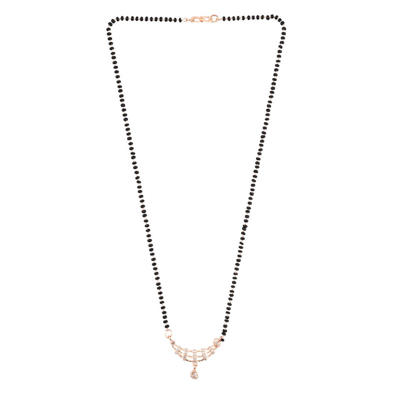 Etnico 18k Rose Gold Plated Traditional Single Line American Diamond Pendant with Black Bead Chain Mangalsutra for Women (D102)