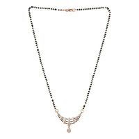 Etnico 18k Rose Gold Plated Traditional Single Line American Diamond Pendant with Black Bead Chain Mangalsutra for Women (D102)