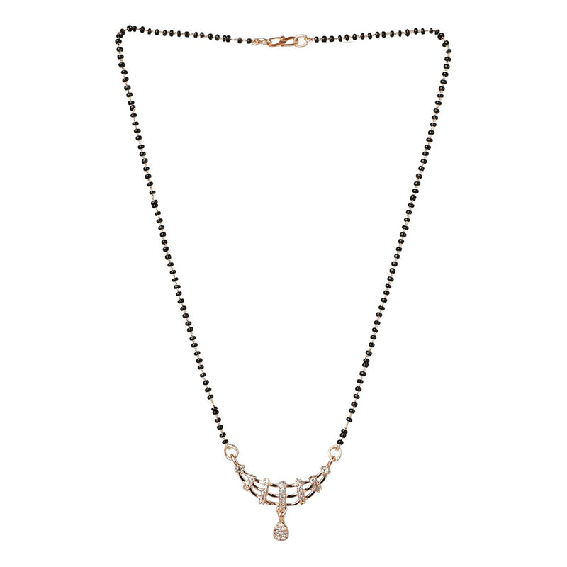 Etnico 18k Rose Gold Plated Traditional Single Line American Diamond Pendant with Black Bead Chain Mangalsutra for Women (D102)