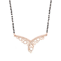Etnico 18k Rose Gold Plated Traditional Single Line American Diamond Pendant with Black Bead Chain Mangalsutra for Women (D103)