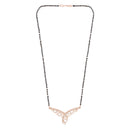 Etnico 18k Rose Gold Plated Traditional Single Line American Diamond Pendant with Black Bead Chain Mangalsutra for Women (D103)
