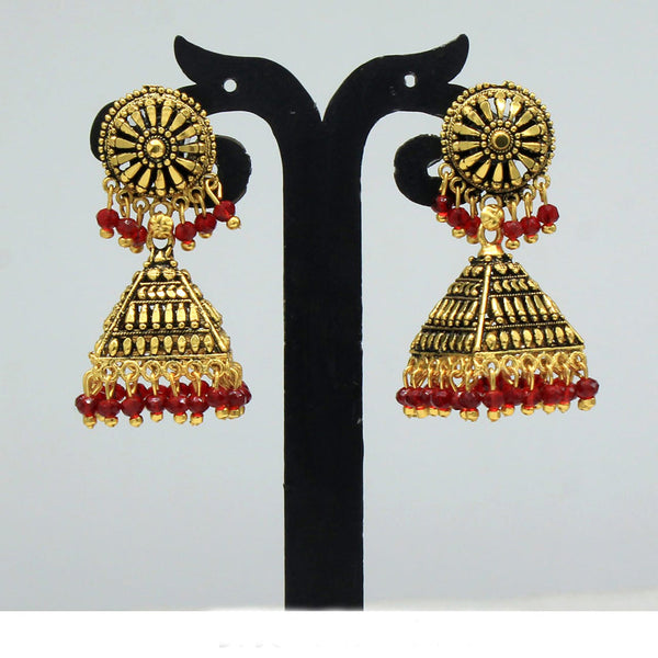 Mahavir Gold Plated Red Pearl Jhumki Earrings - DI JUMKHI 586