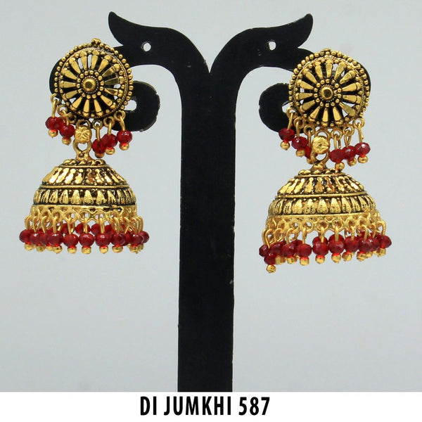 Mahavir Gold Plated Red Beads Jhumki Earrings  - DI Jumkhi 587