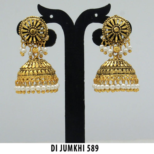 Mahavir Gold Plated White Beads Jhumki Earrings  - DI Jumkhi 589