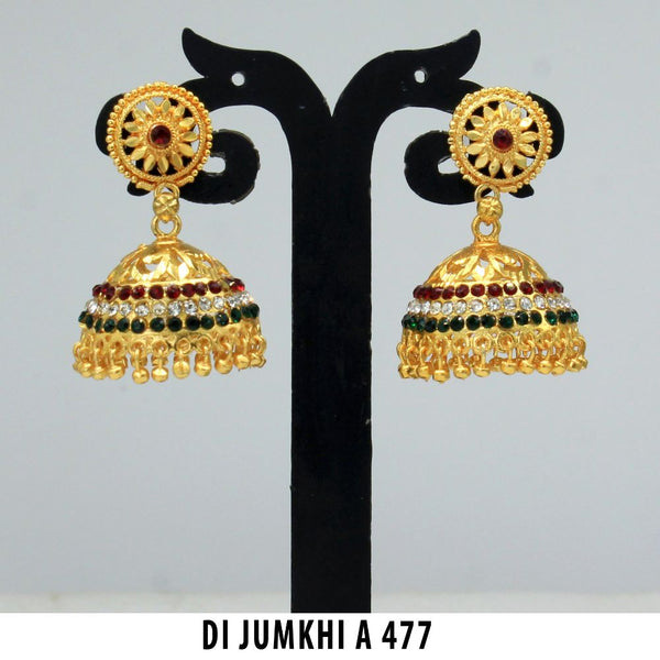 Mahavir Gold Plated Maroon & Green Austrian Stone Jhumki Earrings  - DI Jumkhi 477