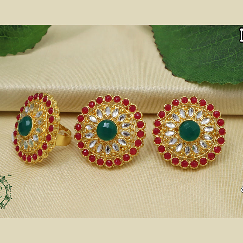 Diksha Collection Gold Plated Pota Stone Stud Earrings With Ring