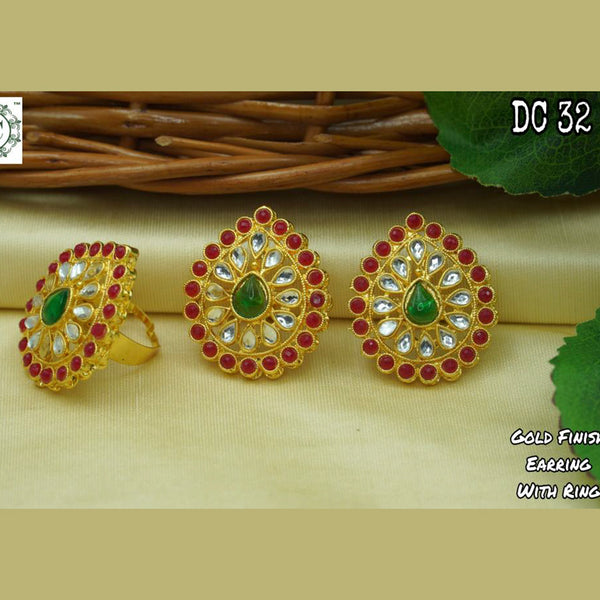 Diksha Collection Gold Plated Pota Stone Stud Earrings With Ring