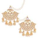 Etnico Traditional Gold Plated Chandbali Earrings With Hair Chain Encased With Faux Kundans For Women/Girls (E2455W)