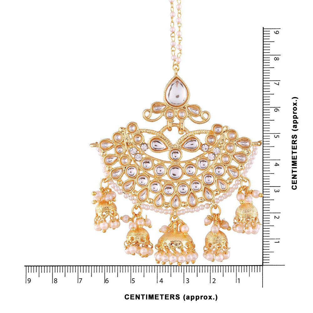 Etnico Traditional Gold Plated Chandbali Earrings With Hair Chain Encased With Faux Kundans For Women/Girls (E2455W)