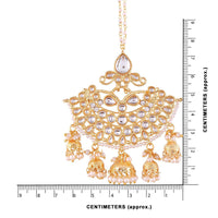 Etnico Traditional Gold Plated Chandbali Earrings With Hair Chain Encased With Faux Kundans For Women/Girls (E2455W)