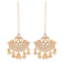 Etnico Traditional Gold Plated Chandbali Earrings With Hair Chain Encased With Faux Kundans For Women/Girls (E2455W)
