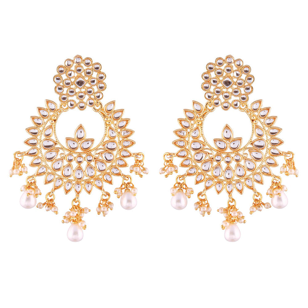 Etnico Traditional Gold Plated Chandbali Earrings Encased With Faux Kundans For Women/Girls (E2456W)