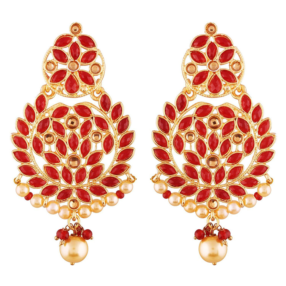 Etnico Traditional Gold Plated Chandbali Earrings Encased With Faux Kundans For Women/Girls (E2460R)