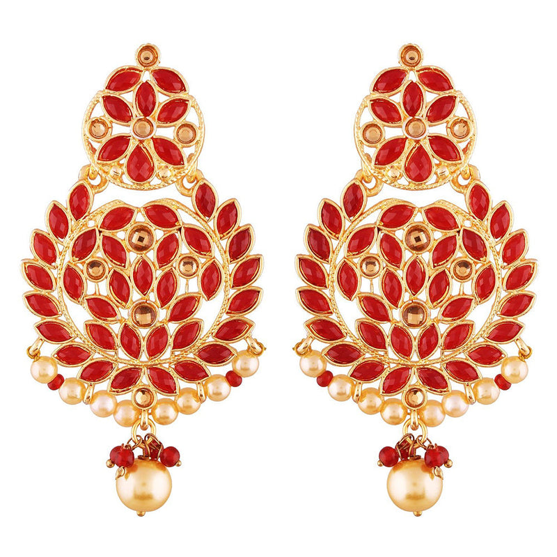 Etnico Traditional Gold Plated Chandbali Earrings Encased With Faux Kundans For Women/Girls (E2460R)