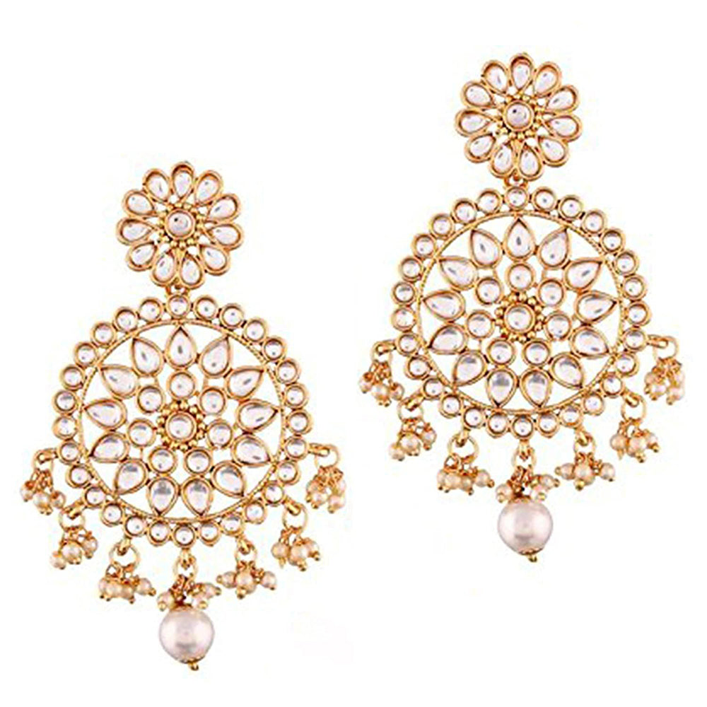 Etnico 18k Gold Plated Traditional Chandbali Earrings Encased With Faux Kundans For Women/Girls (E2461W)